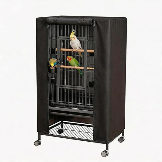 Universal Bird Cage Cover,Good Night Bird Cage Cover Good Night Blackout Breathable Cover with Zipper Panel for Parrot Parakeet Cockatiel Cages, Washable & Durable (33L x 23Wx 41H Inches)