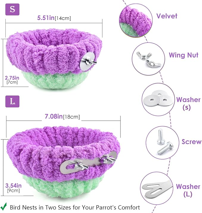 KATUMO Bird Nest, 5.5inch Small Parrot Breeding Bed for Budgie, Parakeet, Cockatiel, Conure, Lovebird, Canary, Finch Birds (Purple/Green, Small)