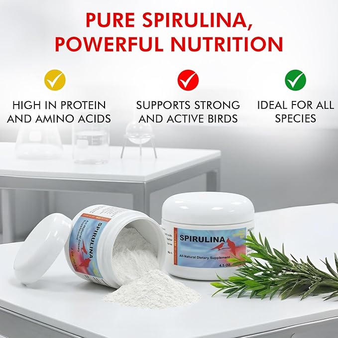 Morning Bird Spirulina 2 oz – Organic Superfood Supplement for Birds – Rich in Vitamins, Protein & Amino Acids – Ideal for Parakeets, Cockatiels, Budgies, Finches, Canaries & Parrots