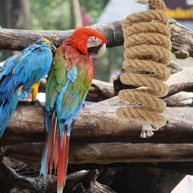 LIOOBO 2M Bird Parrot Climbing Rope Perch Bungee Toy Flexible Cotton Rope Swing for Parakeet Cockatiel Conure African Grey Macaw Cage Accessories Spiral Hanging Stand