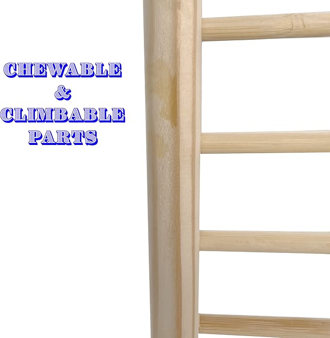 4001 15 Inch Natural Pine Hook Ladder - Classic Wooden Bird cage Ladder, Smoothly Milled Surface, Natural Pine Wood, Stainless Steel Round Hanging Hooks, Great Exercise and Entertainment for Birds