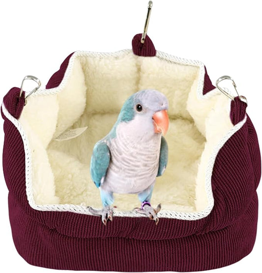 QBLEEV Bird Nest House Winter Warm Bird Bed for Cage Hanging Bird Hammock Soft Plush Snuggle Hut Tent, Parrot Cage Accessories Birds Hideaway Sleeping Bed for Budgie Parakeet Cockatiel, Red