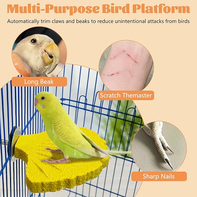 3 Pcs Parrot Perch Resin Bird Beak Grinding Stone Leaf Shape Perch Stand Foot Clawing Trimmer Bird Cage Accessories for Cockatiels Conures Budgies Lovebirds (Yellow)
