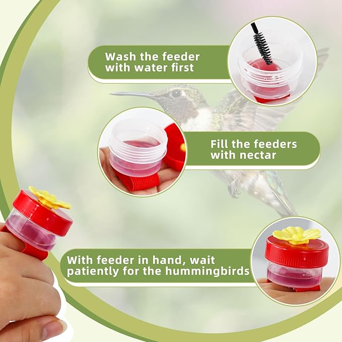 4 PCS Hummingbird Ring Feeder, Hand Held Hummingbird Feeders Hummingbirds Wrist Feeder with Adjustable Strap and 2 Cleaning Brush Mini Hand Feeding Tools for Outdoors Window (Colorful)
