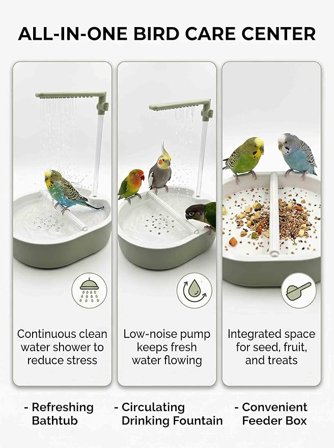 Automatic Parakeet Bird Bath with Pump,Adjustable Water Flow & Parrot Shower,USB Powered Bird Fountain Bathtub for Cage,Quiet Circulating Water System for Budgie,Lovebird (Green# L)
