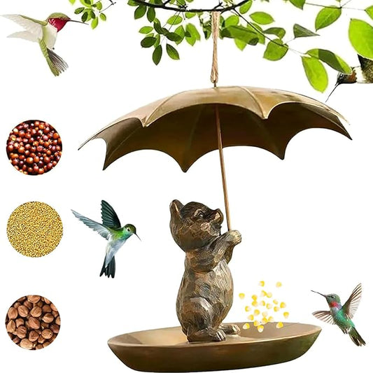 Animal Bird Feeder with Umbrella, Metal Squirrels Feed,Squirrel Umbrella Birds Feeder Birds Feeds for Outdoors Funny Cat Dog for Home Outdoor Decoration and Bird Enthusiasts (Cat)