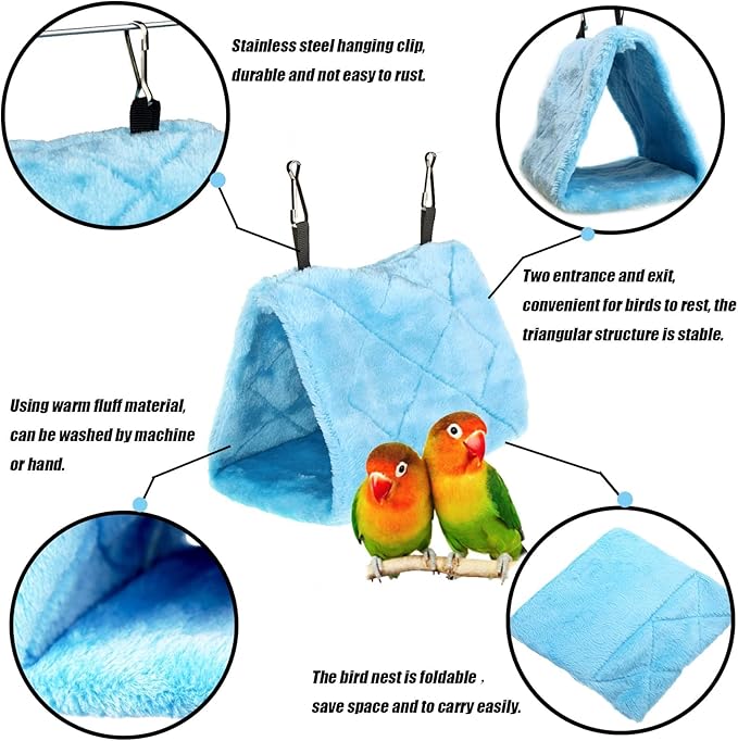 4Pcs Bird Tent Plush Hammock Warm Hut Hanging Parrot Nest for Cage Snuggle Large 9.4''X5.9''X7.0'' Sleeping Bed Hideaway Cave for Parakeet Cockatiels Cockatoo Lovebird