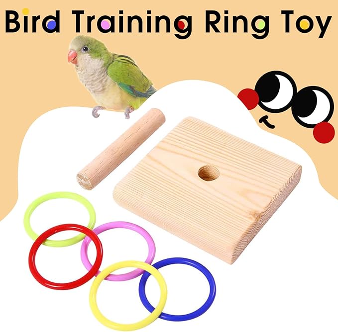 QBLEEV Bird Training Ring Toy, Parrot Trick Tabletop Toys, Educational Stacking Color Rings, Cage Toys