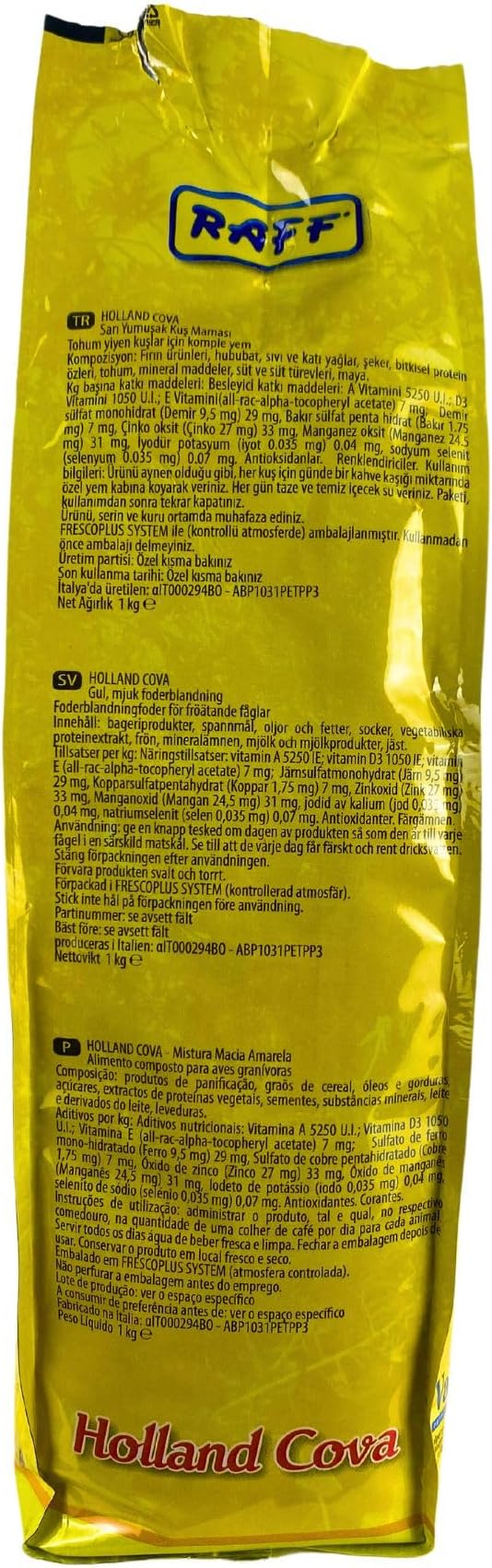 Raff Holland Cova Vitamins for Bird Food, Bag of Bird Feed for Canary Food, Goldfinches, Exotic Birds and More, Regular Use During Breeding or Molting for Healthier Birds and Vibrant Plumage(1Kg)