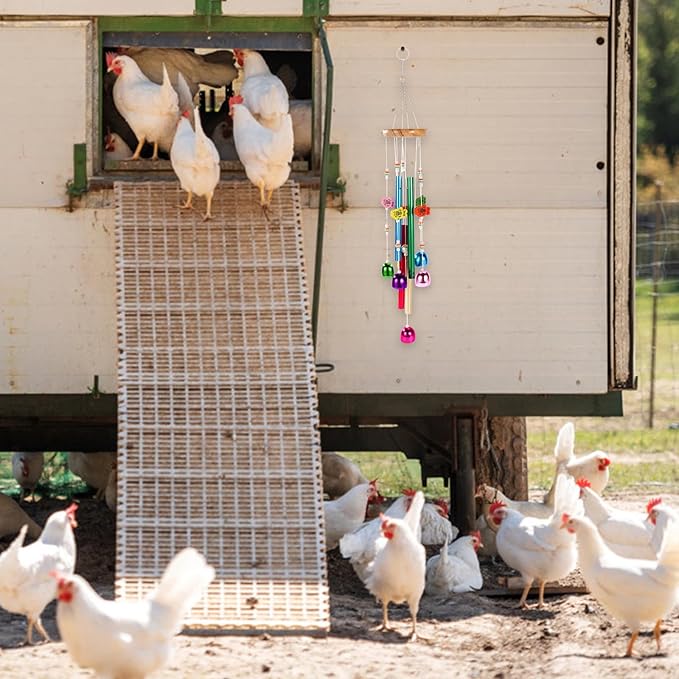 Chicken Toys for Coop, Enrichment Toys Wind Chimes Home Garden Colorful Art Hanging Chick Peck Toy Decoration with Bells Fun & Interactive Hens Brooder Accessories for Bird Parrot Lovebird