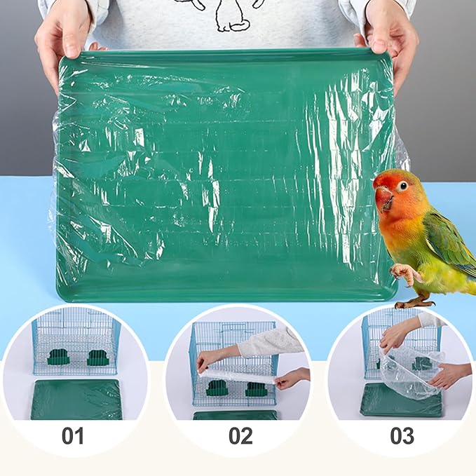 17X12.6 Inches Disposable Bird Cage Liner Bags, 0.6 Mil 50 Pack Plastic Leak-Proof with Cage Cleaning Brush, for Parrots, Rabbits, Guinea Pigs