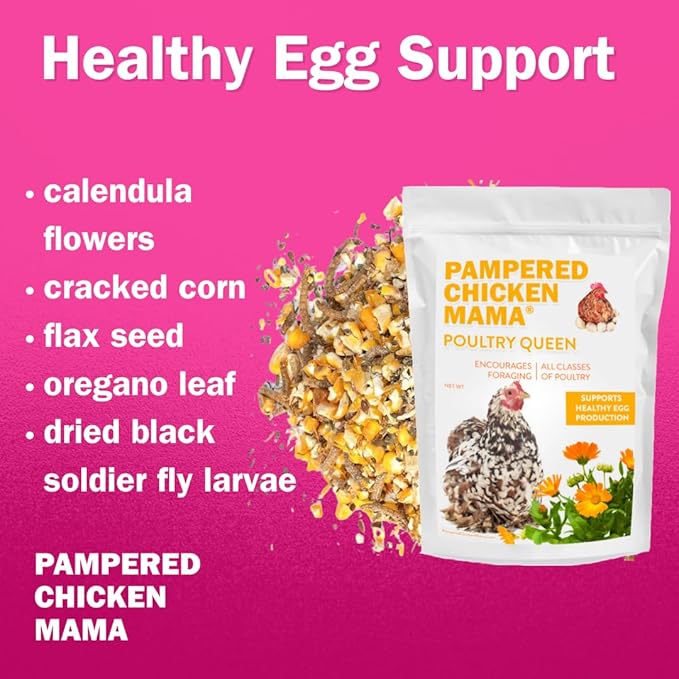Pampered Chicken Mama Mealworm, Black Soldier Fly Larvae, Corn, Flax, & Herb Treat (10 Pounds) for Backyard Chickens, Healthy Layer Feed & Supplies for Pet Chickens Poultry Queen Treat for Hens