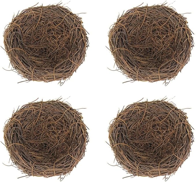 Artificial Birds Nest,4 Set Handmade Natural Easter Fake Birds Nest Rattan Bird Nests DIY Craft Tree Decoration Simulation Bird Nest for Wedding Home Garden Party Decor,12cm