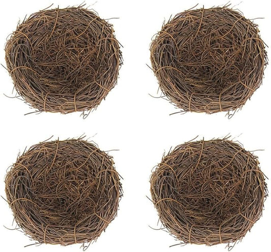 Artificial Birds Nest,4 Set Handmade Natural Easter Fake Birds Nest Rattan Bird Nests DIY Craft Tree Decoration Simulation Bird Nest for Wedding Home Garden Party Decor,12cm