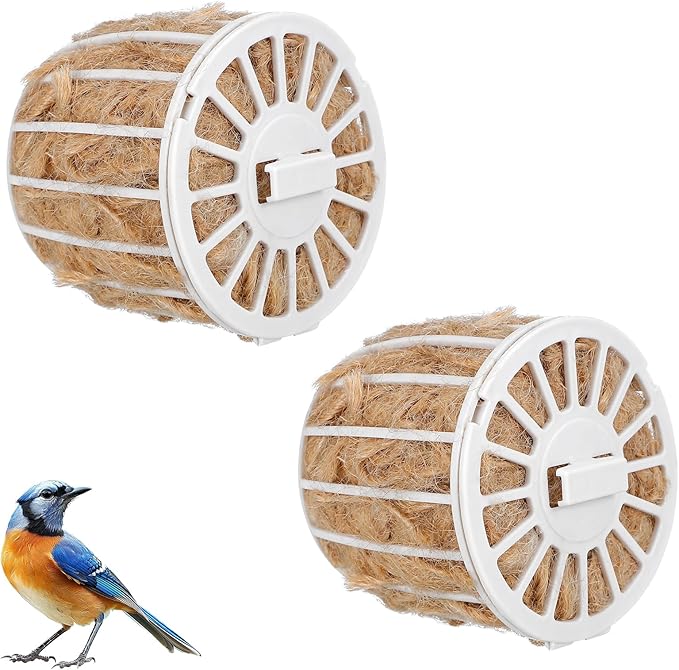 Abaodam 2-Pack Bird Nesting Material with Holder, Natural Jute and Cotton Fiber Nesters Building Supplies, Refillable Nesting Starter for Hummingbird Finch Outside and Cage