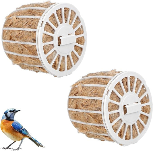 Abaodam 2-Pack Bird Nesting Material with Holder, Natural Jute and Cotton Fiber Nesters Building Supplies, Refillable Nesting Starter for Hummingbird Finch Outside and Cage