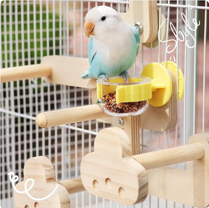 Wooden Playground with 5 Perches for Parrots, Bird Cage Accessories Wooden Playing Gyms Exercise Sturdy for Lovebird Budgie Conure Cockatiel Quaker Caique Small to Medium Parrots