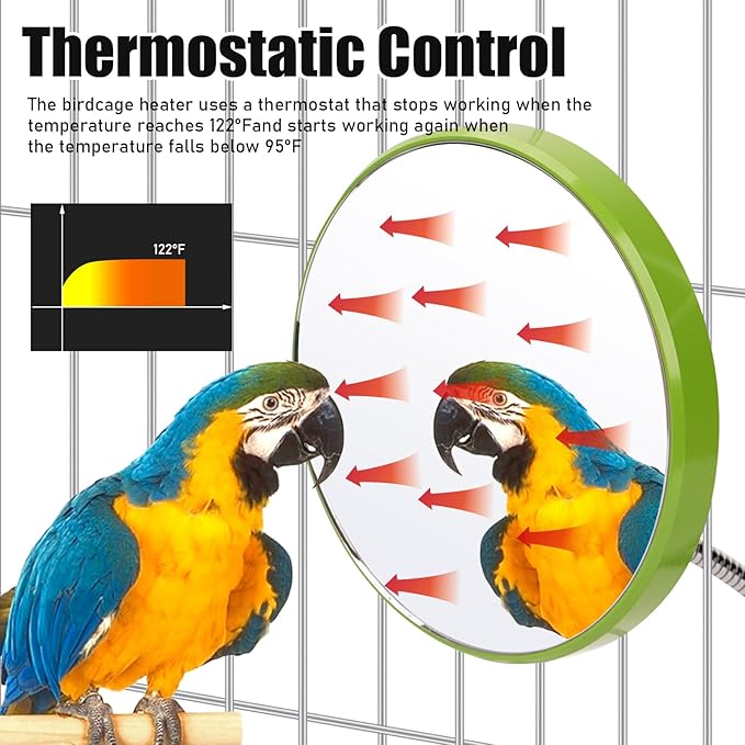 Bird Heater for Cage,Thermostatical Bird Warmer with Mirror to Snuggle up 12V Bird Cage Heating Plate for Cockatiel,Parakeets,Parrots,African Grays