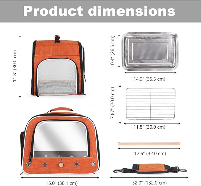 halinfer Large Bird Carrier Cage, Portable Bird Carrying Bag with Metal Tray and Grate to Transport Medium and Large Birds Like African Grey, Long Tail Cockatiel and Parrot