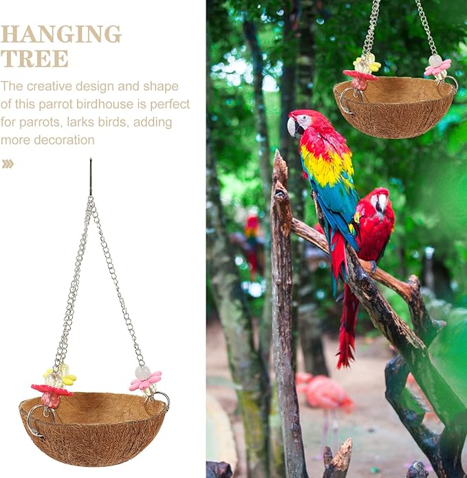 Natural Coconut Shell Bird Nest Bird Hanging Rocking Nest Cabin Outdoor Toys for Budgie Cockatiel
