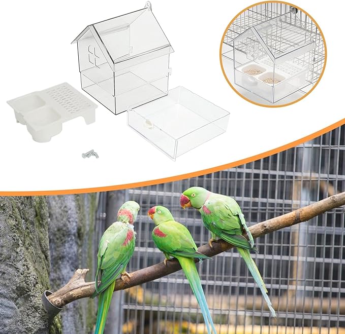 Bird Cage Feeder Parakeet Bathtub Feeding Watering Hanging Shower Box Cage Accessories for Parrot Cockatiels Parakeets, White