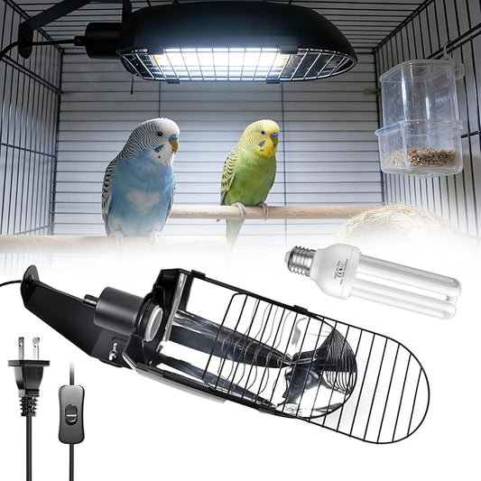 GlowUp UVB 2.4 Bird Cage Light Combo Kit, 20W UVB Bird Light Bulb, Deep U-Shaped Lamp Fixture with Compact Fluorescent Bulb E26 for Captive Birds, Reptiles