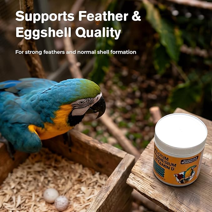Bird Calcium Supplement with Magnesium & Vitamin D3, Water-Soluble Powder for Bone, Feather & Eggshell Support, Easy-Mix Daily Nutrition for Parrots & Companion Birds, 60 g