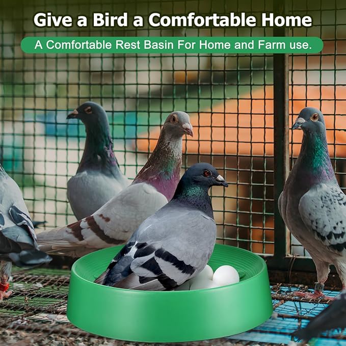 Balacoo 10 Pcs Pigeon Nest Bowl, Durable Plastic Pigeon Nesting Box with Comfort Pad, Breathable Washable Bird Breeding Hatching Bowl for Parakeet Quails Doves and Small Birds (Green)