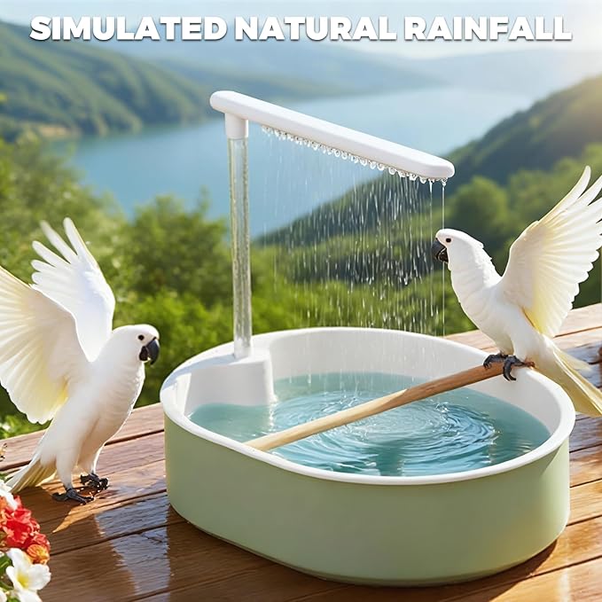 Bird Bath, Parrot Bathtub, Automatic Parrot Shower Bath with Pump, Birds Shower Bathtub with Running Water, Large-Capacity Water Tank,Suitable for Many Kinds of Birds (Green)