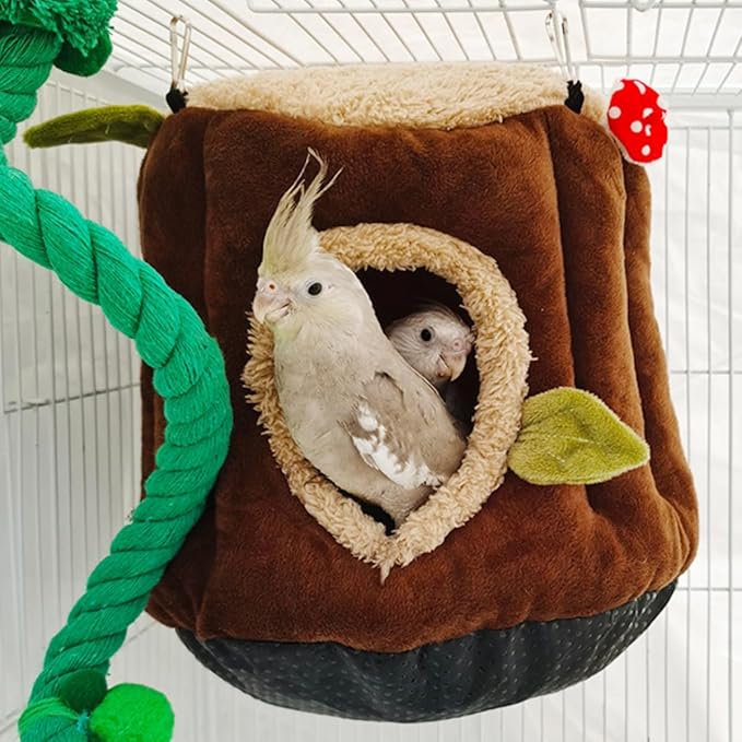 Warm Winter Bird Nest with Removable Cushion, Stump Style Bird House, Soft and Washable Hanging Bed Hammock for Parrot, African Grey,Chinchilla,Ferret, Bunny,Small Animal Houses & Habitats (Small)