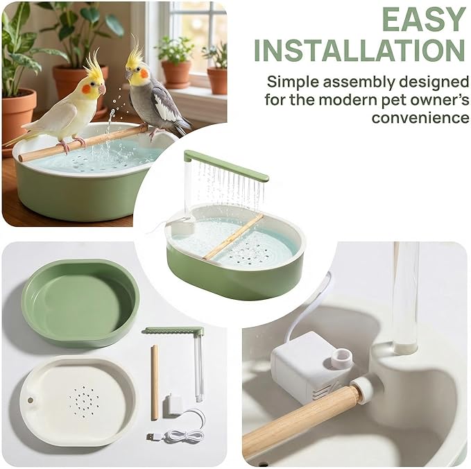 Automatic Bird Bath with Rain Shower, Pet Bathing Basin with Water Circulation System