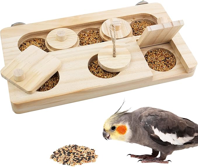 FlidRunest Wooden Bird Foraging Toys, Interactive Bird Foraging Toys Puzzle for Cage, Parakeet Training Intelligence Enrichment Toys, Parrot Cage Slow Feeder for Parakeet, Cockatiel, Sun Conures