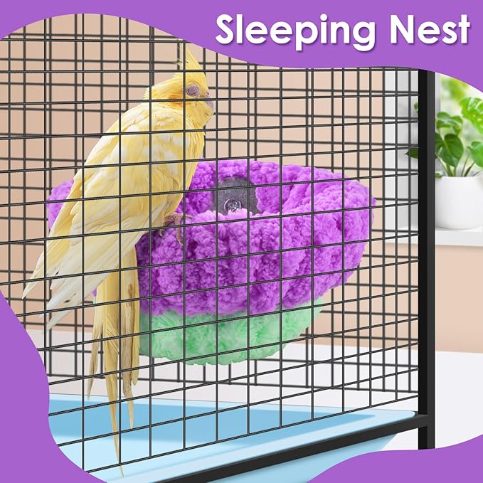 KATUMO Bird Nest, 5.5inch Small Parrot Breeding Bed for Budgie, Parakeet, Cockatiel, Conure, Lovebird, Canary, Finch Birds (Purple/Green, Small)