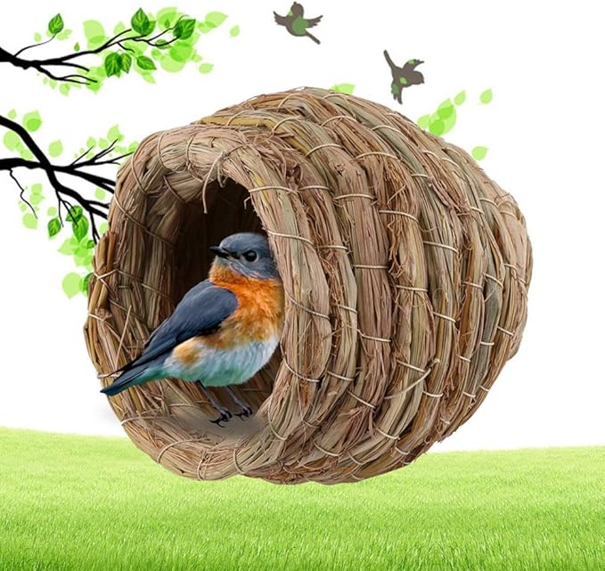 Straw Bird Nest?YOUTHINK Straw Bird Nest Straw Woven Bird Nest Handwoven Birdcage Hanging Bird House Outside Hummingbird House for Parakeet Cockatiel