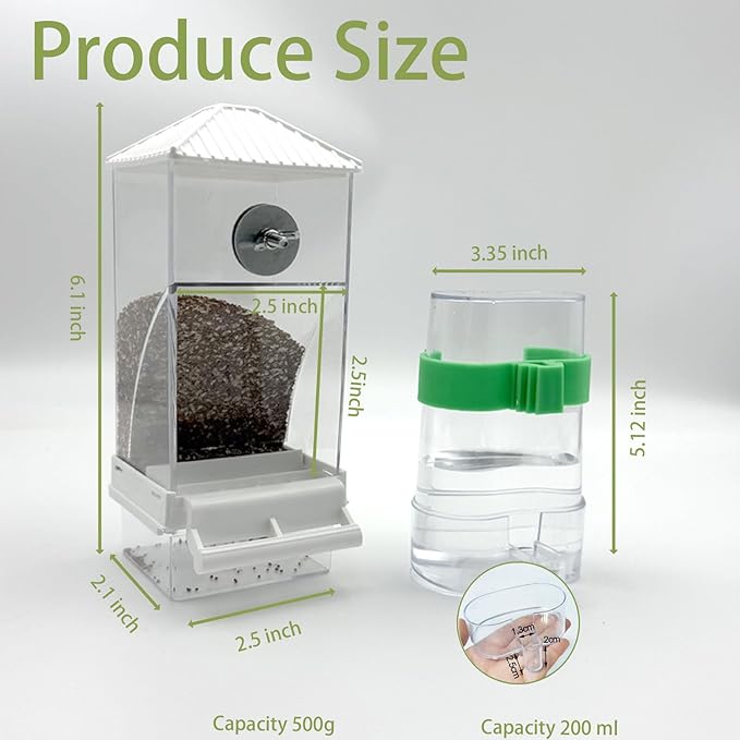 No Mess Bird Feeder, Automatic No-Spill Transparent Bird Feeder Acrylic Parakeet Food Dispenser Cage Accessories for Parakeet Lovebirds Cockatoo Budgie (White)