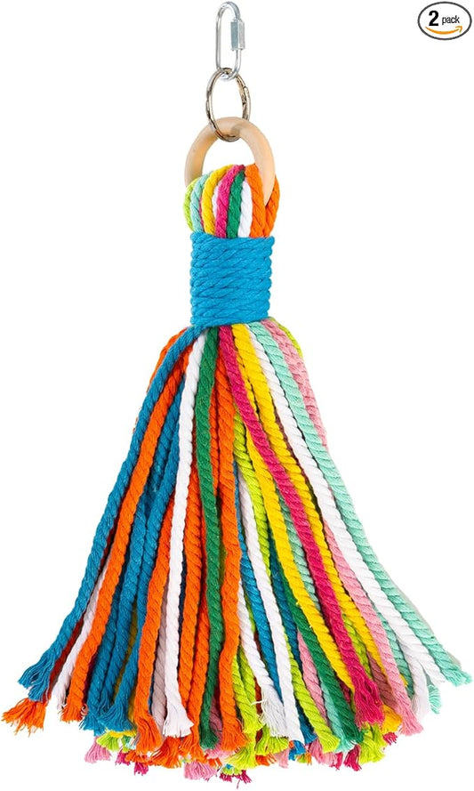 Bird Toys for Parrots, Colorful Cotton Rope Chew Toys for Large Birds, Natural Hanging Bird Cage Toys for Cockatiels, Macaws, Medium Large Birds for Playing & Preening (2)