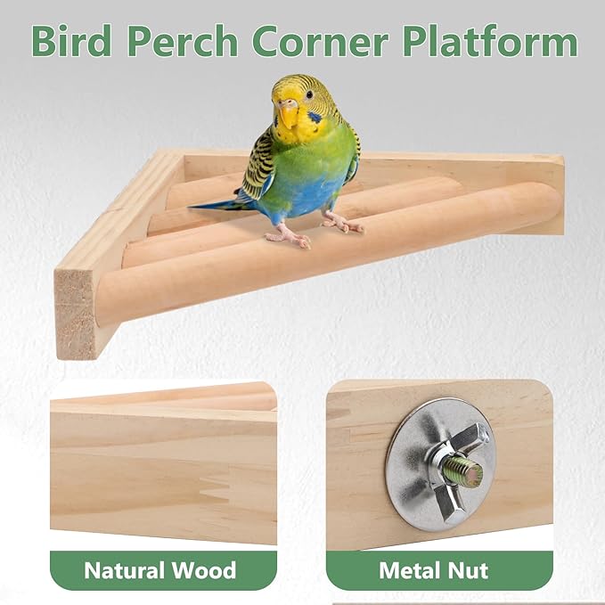 Litewoo Bird Perch Corner Platform Stand Shelf for Birds Budgie Parakeet Cockatiel Conure Cockatoo（2PC）