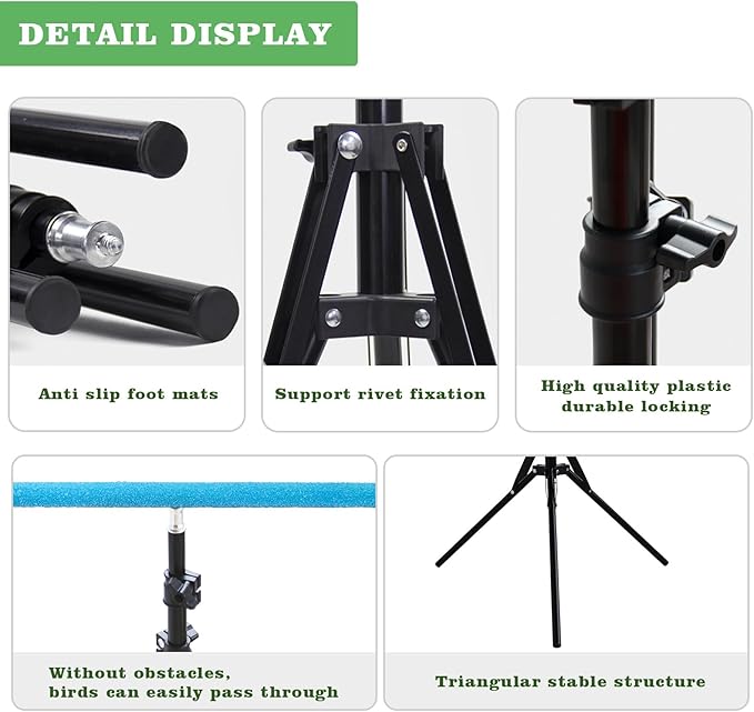Wooden Bird Perch Stand with a Height Adjustable Tripod, Bird Training Accessories for Indoor or Outdoor, Birds Stand for African Grey, Budgies, Cockatiels, Lovebirds, Conures, Small to Medium Birds