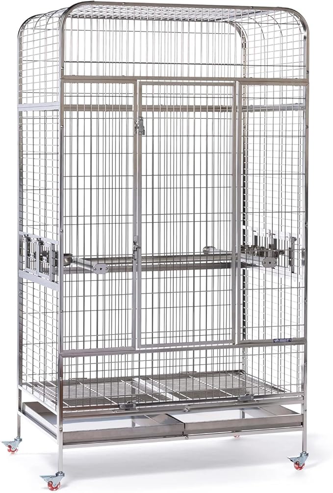 Prevue Pet Products Imperial Extra Large Stainless Bird Cage - Big Birdcage Ideal for Parrots, Cockatoos, Macaws, Included Perch and Cups, Durable Cage with Wheels - Gray, Extra Large