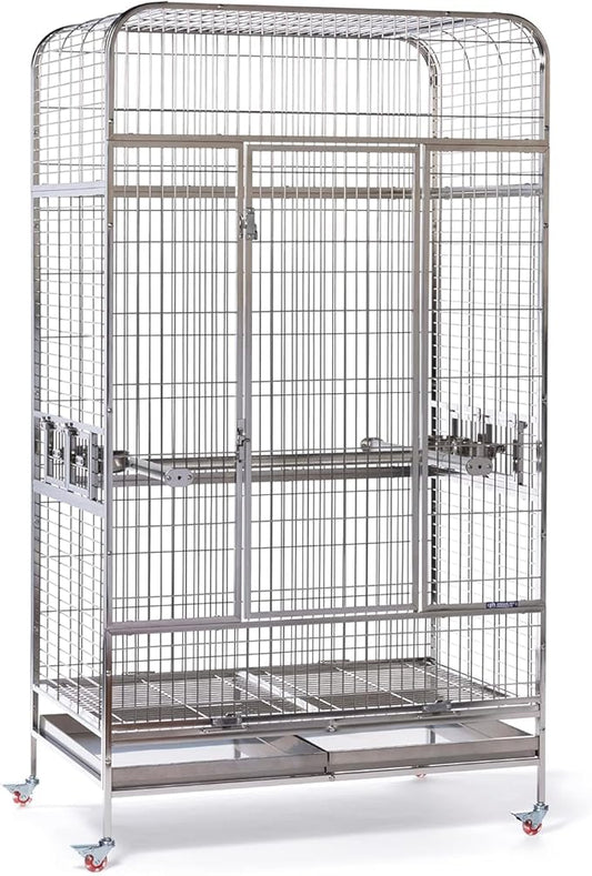 Prevue Pet Products Imperial Extra Large Stainless Bird Cage - Big Birdcage Ideal for Parrots, Cockatoos, Macaws, Included Perch and Cups, Durable Cage with Wheels - Gray, Extra Large