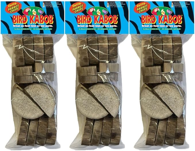 BIRD KABOB Yucca Parrot Chips - 3 Pack - an All-Natural, Holistic, Veterinarian Recommended, Earth Friendly, shreddable Yucca Pieces in The Long Slender Bag