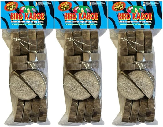 BIRD KABOB Yucca Parrot Chips - 3 Pack - an All-Natural, Holistic, Veterinarian Recommended, Earth Friendly, shreddable Yucca Pieces in The Long Slender Bag