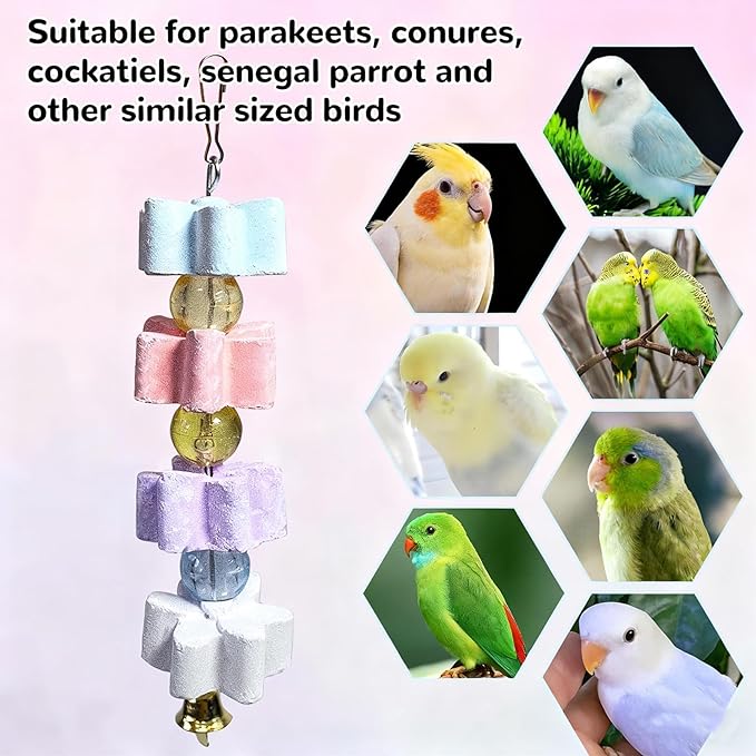 4Pieces Parrot Beak Trimmer Bird Beak Grinding Stone Teeth Lava Block Mineral Calcium Rock Chewing Toys with Bell for Parakeet Conure Budgies Rabbit Chinchilla Hamster