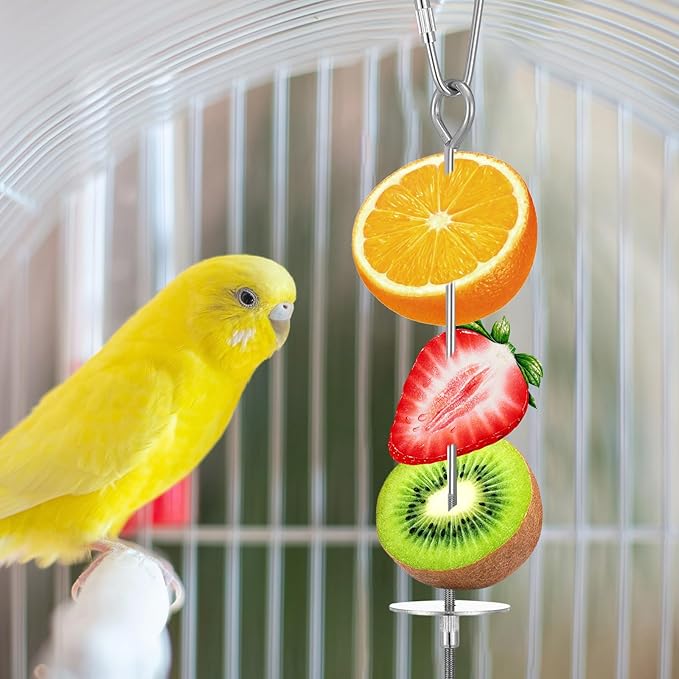 3Pcs Bird Cage Food Holder, 3 Sizes Stainless Steel Parrot Fruit Stick Feeder Fruit Vegetable Treats Skewer Bird Cage Feeder Foraging Toy for Parakeet Budgie Macaw
