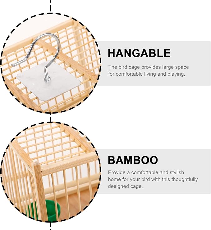 Kisangel Bamboo Bird Cage Small Parrot Cage with Hanging Hook Indoor Outdoor Bird Keeping 9.84X7.87X9.84 Inches for Budgies Lovebirds Cockatiels