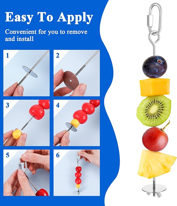3 Pcs Bird Cage Food Holder, Stainless Steel Fruit Vegetable Skewer Bird Feeder for Cage Hanging Foraging Toys for Parrot Parakeet Small Animals Birds Cage Accessories