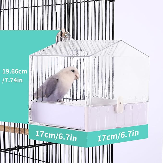 Colorday Bird Bath for Cage, Parrot Bath for Small to Medium Birds, Cockatiels, Parakeets, Budgie, Quaker, Conure, Lovebirds, Finches, Transparent, 6.7X6.7X7.74 inch