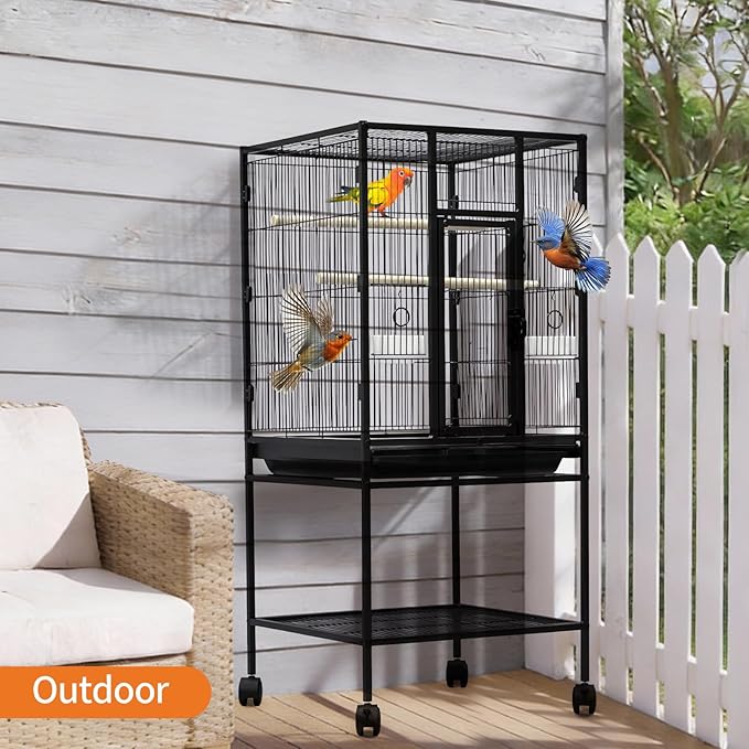 Garvee Large Bird Cage, 40.5" H Big Bird Cage with Stand for Parakeets Parrots Conures Lovebird Cockatiel Black