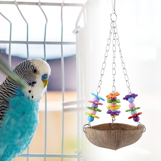 HEEPDD Bird Nest, Coconut Fiber Hanging Bed Coconut Bird Shell Breeding Nest Birdhouse Cage Swing Toys for Parrot Parakeet Lovebird Finch Canary