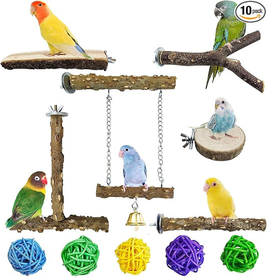kathson Natural Bird Perches Wood Bird Flat Perch Parrot Swing Parakeet Platform Chew Toys Paw Grinding Stick Cage Accessories Exercise Toy for Cockatiels Budgies Lovebirds Conures Finches